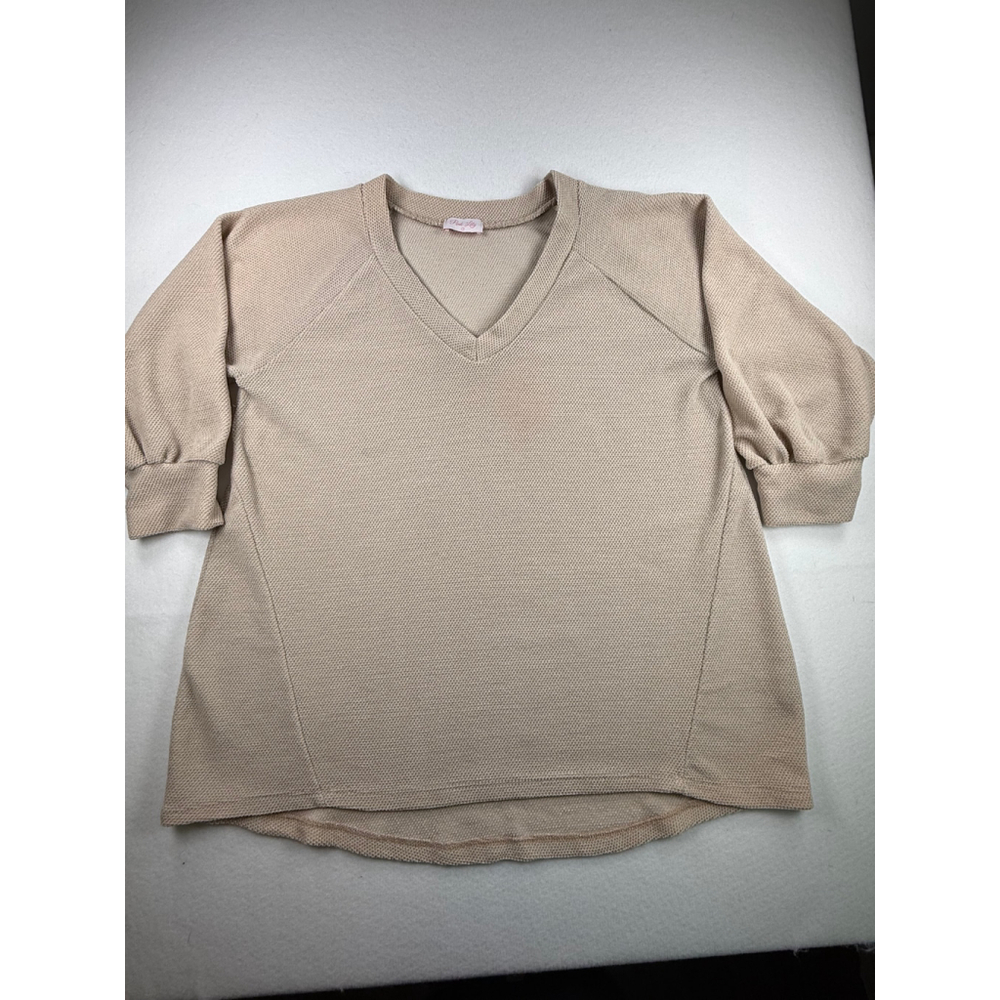 Pink Lily Cream Textured V-Neck Puff Sleeve Knit Top Women’s Small